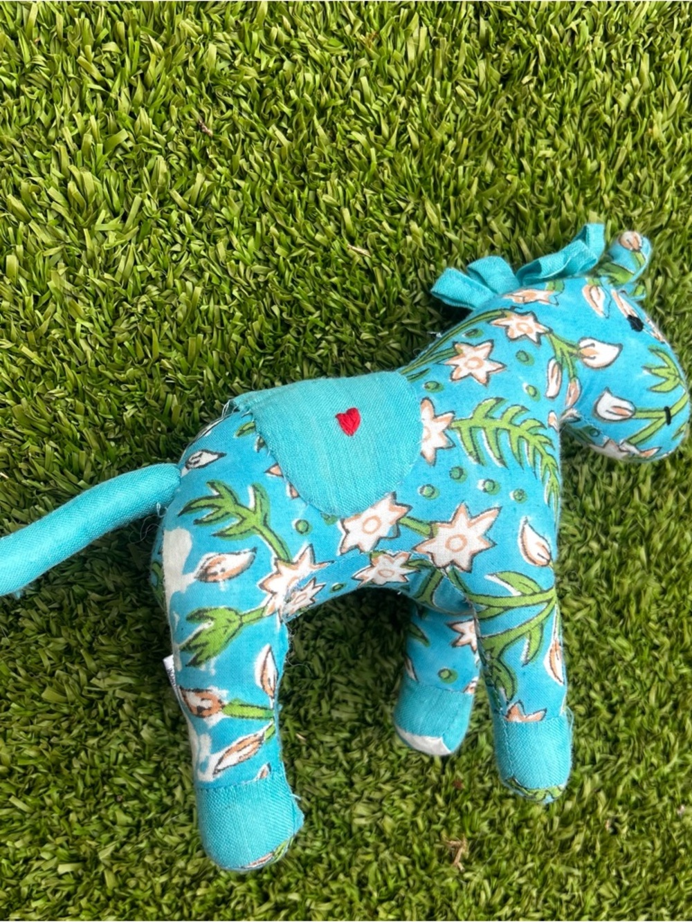 Turquoise Floral Fabric Elephant Plush